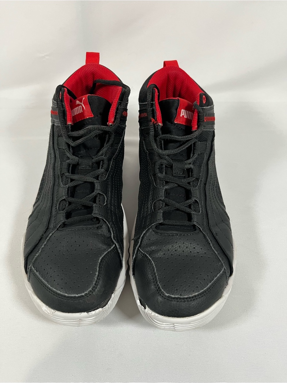 Puma Black and Red Mid-Top Sneakers